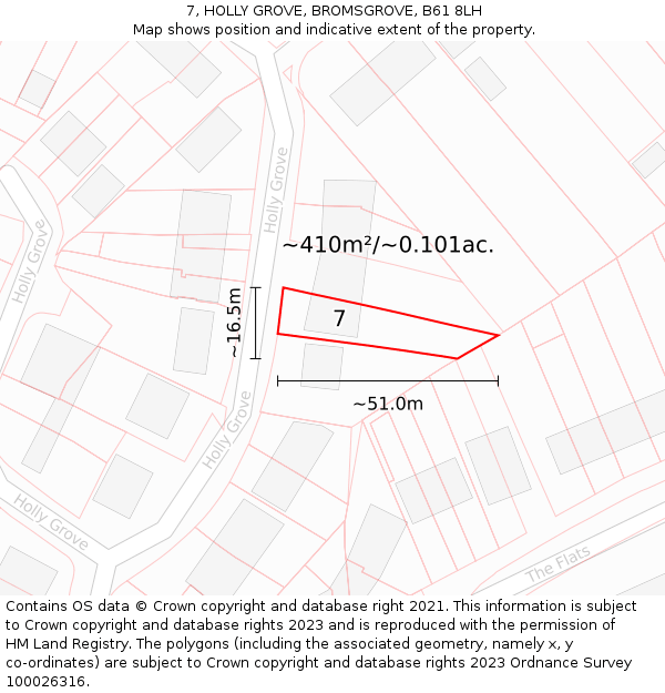 7, HOLLY GROVE, BROMSGROVE, B61 8LH: Plot and title map