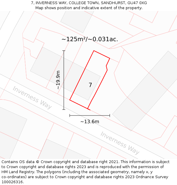 7, INVERNESS WAY, COLLEGE TOWN, SANDHURST, GU47 0XG: Plot and title map