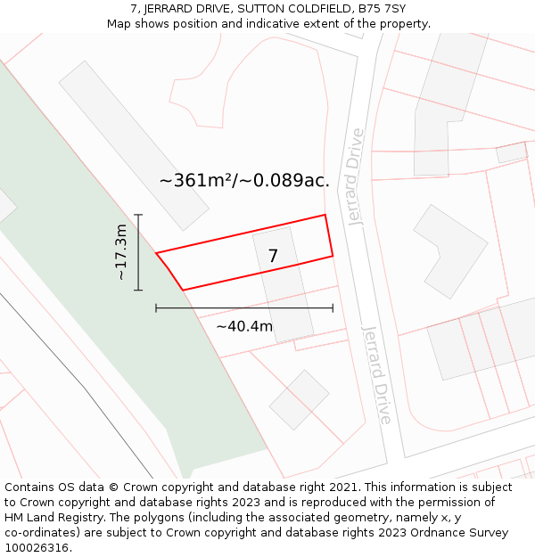 7, JERRARD DRIVE, SUTTON COLDFIELD, B75 7SY: Plot and title map
