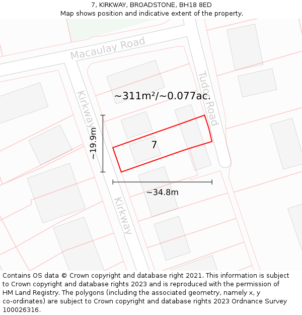 7, KIRKWAY, BROADSTONE, BH18 8ED: Plot and title map