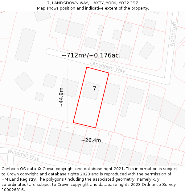7, LANDSDOWN WAY, HAXBY, YORK, YO32 3SZ: Plot and title map