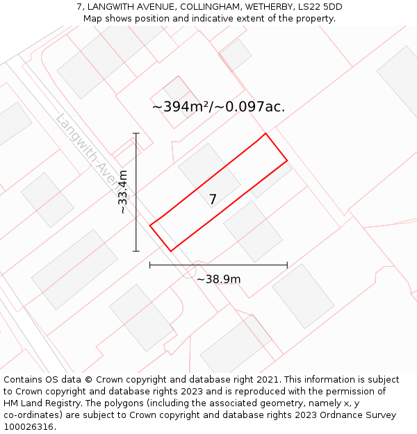 7, LANGWITH AVENUE, COLLINGHAM, WETHERBY, LS22 5DD: Plot and title map