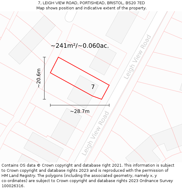 7, LEIGH VIEW ROAD, PORTISHEAD, BRISTOL, BS20 7ED: Plot and title map