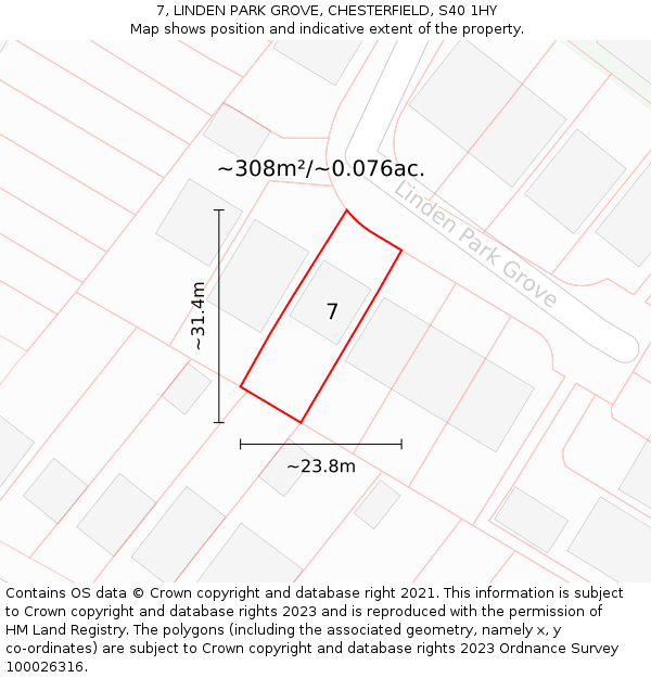7, LINDEN PARK GROVE, CHESTERFIELD, S40 1HY: Plot and title map