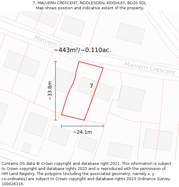 7, MALVERN CRESCENT, RIDDLESDEN, KEIGHLEY, BD20 5DL: Plot and title map