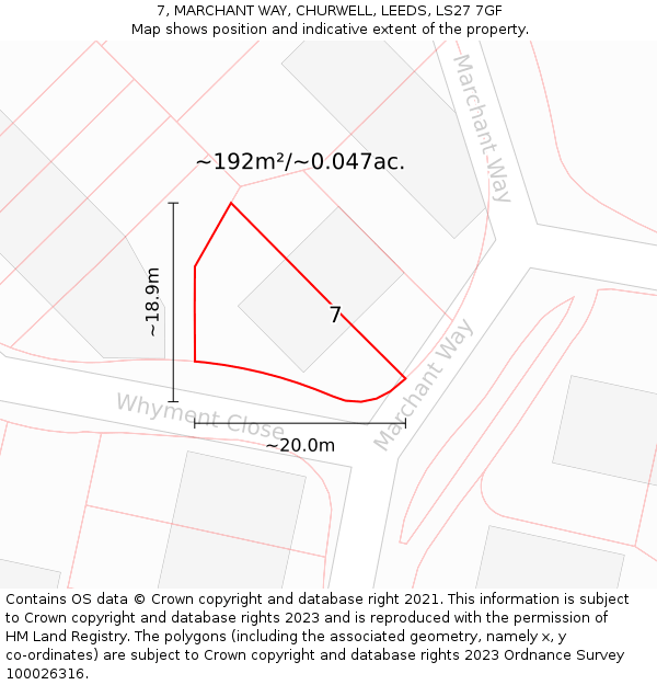 7, MARCHANT WAY, CHURWELL, LEEDS, LS27 7GF: Plot and title map