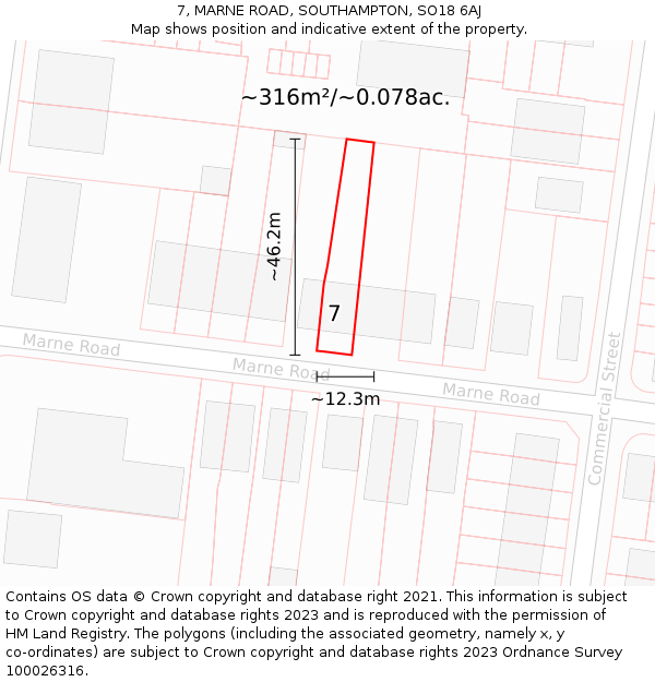 7, MARNE ROAD, SOUTHAMPTON, SO18 6AJ: Plot and title map