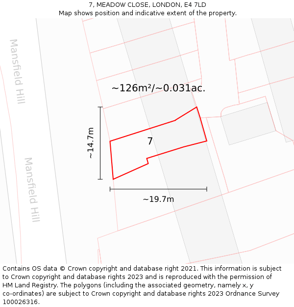 7, MEADOW CLOSE, LONDON, E4 7LD: Plot and title map