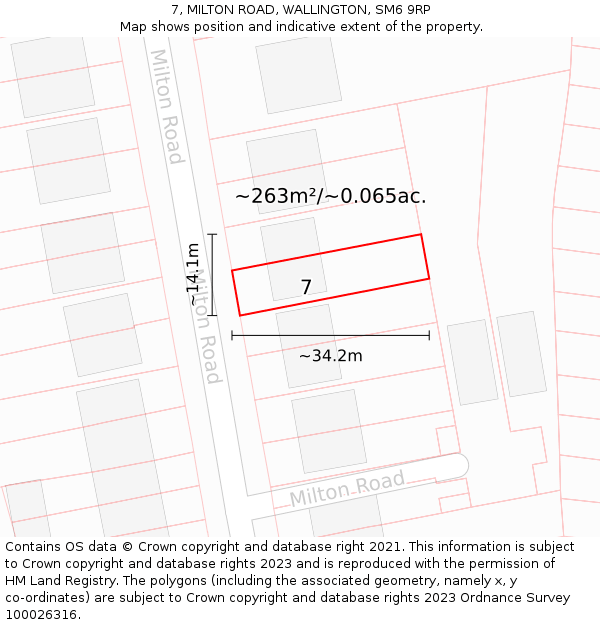 7, MILTON ROAD, WALLINGTON, SM6 9RP: Plot and title map