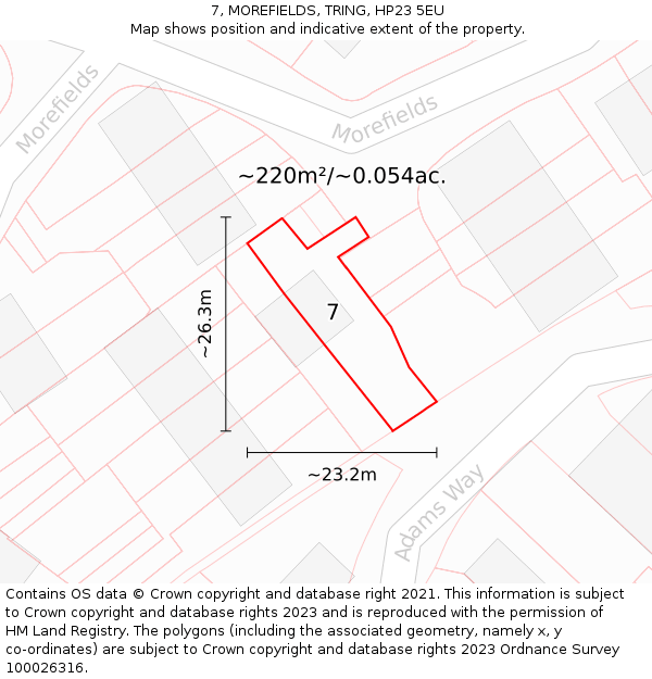 7, MOREFIELDS, TRING, HP23 5EU: Plot and title map