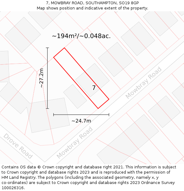 7, MOWBRAY ROAD, SOUTHAMPTON, SO19 8GP: Plot and title map