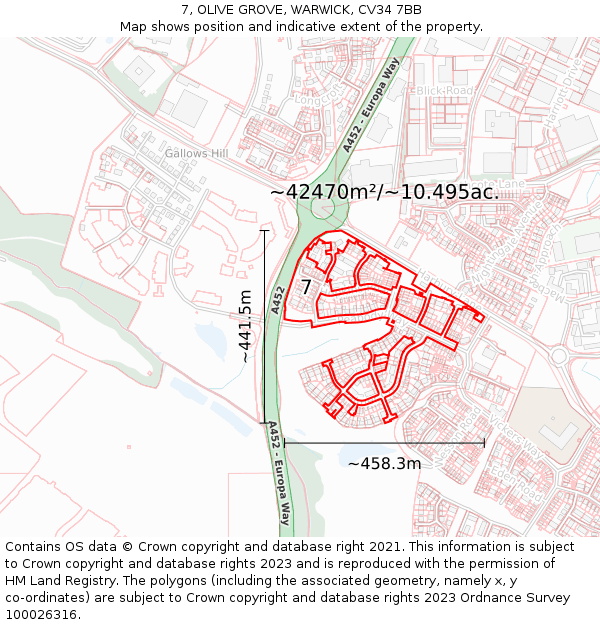 7, OLIVE GROVE, WARWICK, CV34 7BB: Plot and title map