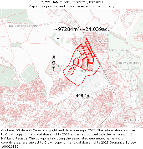 7, OWLHAM CLOSE, REDDITCH, B97 6DH: Plot and title map