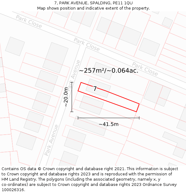 7, PARK AVENUE, SPALDING, PE11 1QU: Plot and title map