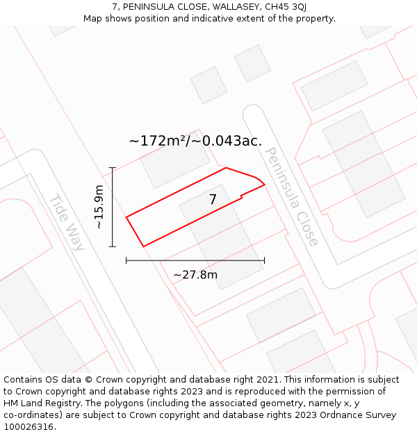 7, PENINSULA CLOSE, WALLASEY, CH45 3QJ: Plot and title map