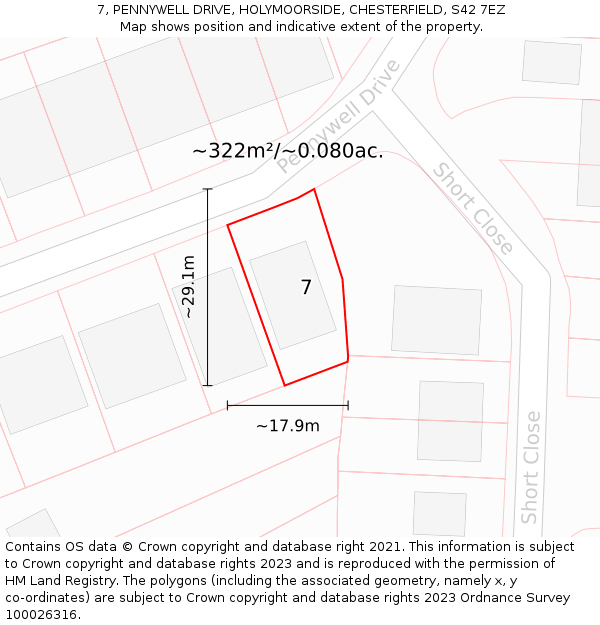 7, PENNYWELL DRIVE, HOLYMOORSIDE, CHESTERFIELD, S42 7EZ: Plot and title map