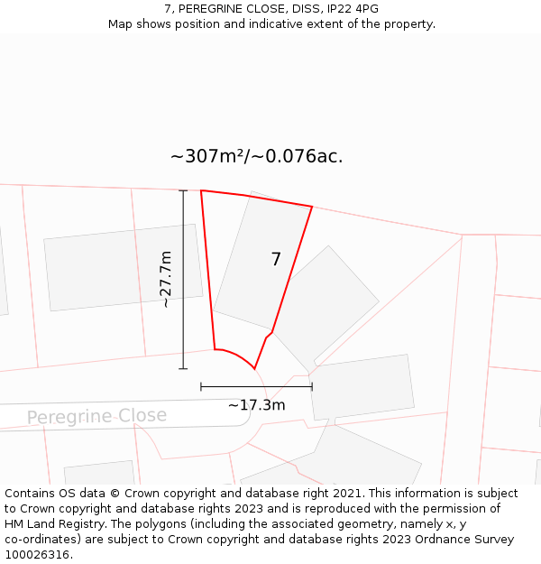 7, PEREGRINE CLOSE, DISS, IP22 4PG: Plot and title map