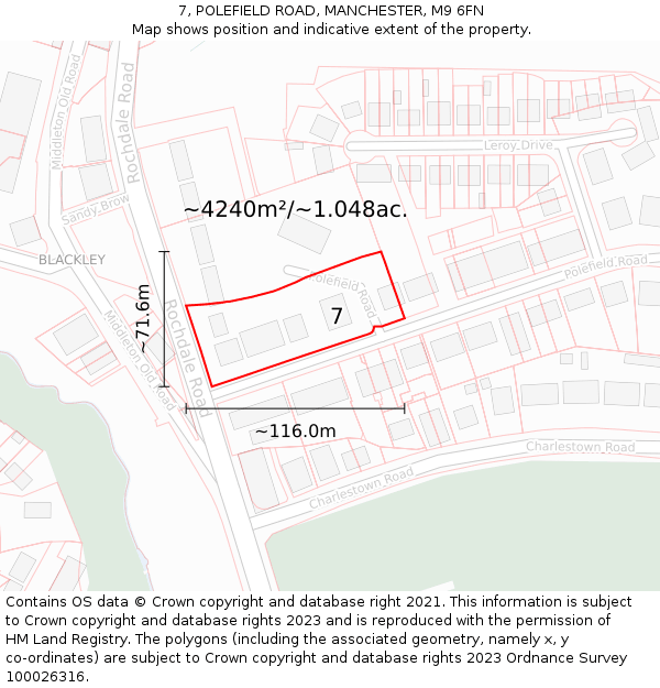 7, POLEFIELD ROAD, MANCHESTER, M9 6FN: Plot and title map
