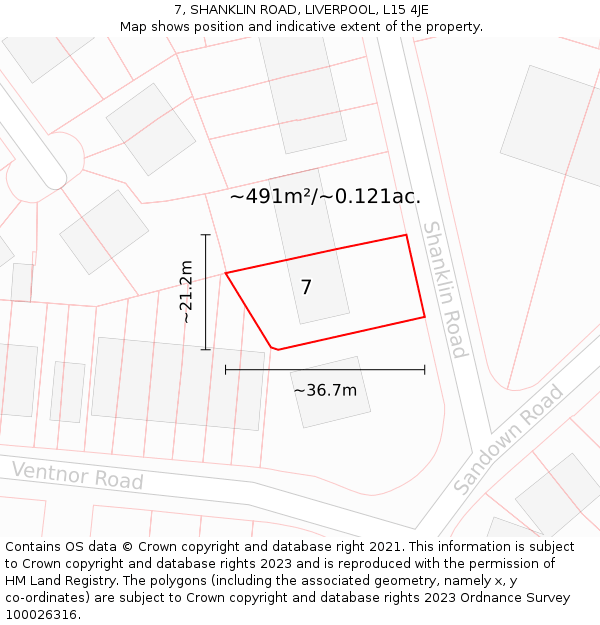 7, SHANKLIN ROAD, LIVERPOOL, L15 4JE: Plot and title map