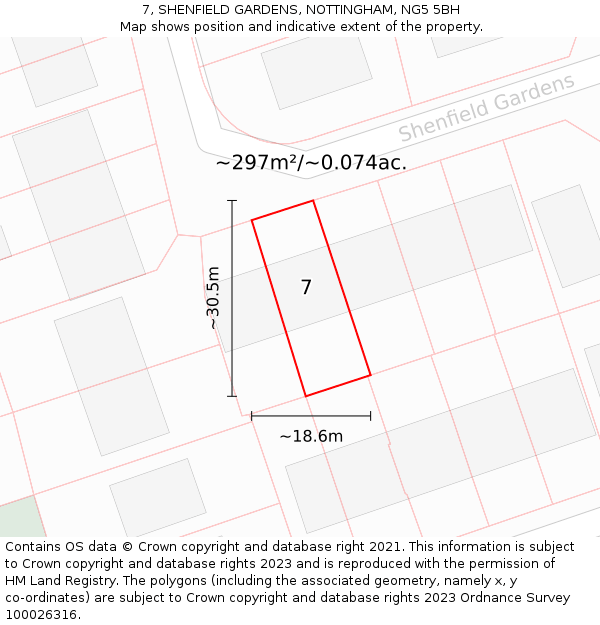 7, SHENFIELD GARDENS, NOTTINGHAM, NG5 5BH: Plot and title map