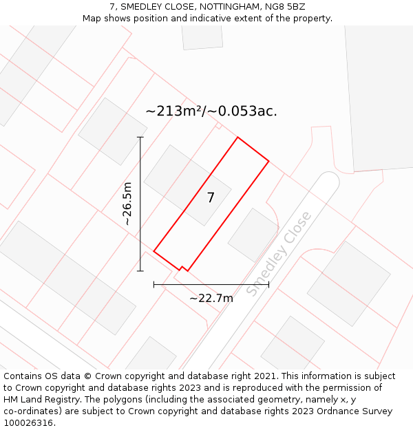7, SMEDLEY CLOSE, NOTTINGHAM, NG8 5BZ: Plot and title map