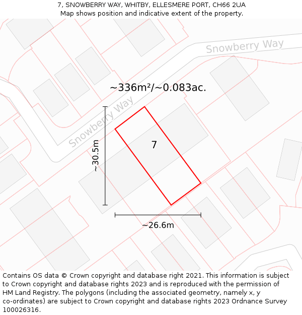 7, SNOWBERRY WAY, WHITBY, ELLESMERE PORT, CH66 2UA: Plot and title map