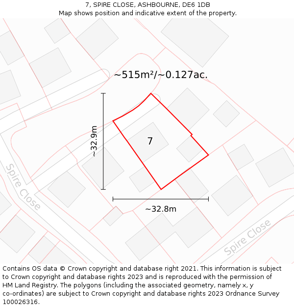 7, SPIRE CLOSE, ASHBOURNE, DE6 1DB: Plot and title map