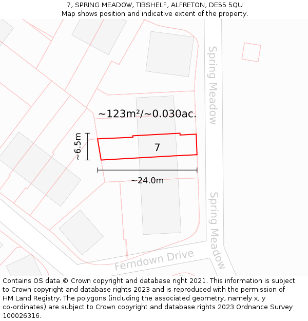 7, SPRING MEADOW, TIBSHELF, ALFRETON, DE55 5QU: Plot and title map