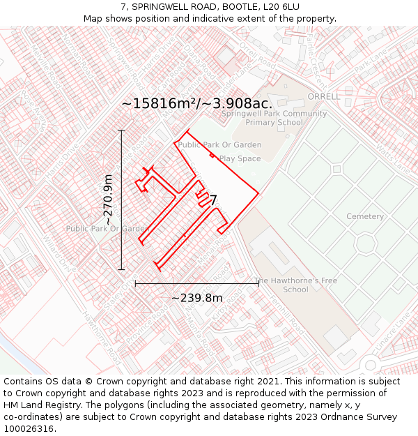 7, SPRINGWELL ROAD, BOOTLE, L20 6LU: Plot and title map