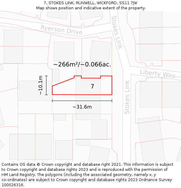 7, STOKES LINK, RUNWELL, WICKFORD, SS11 7JW: Plot and title map