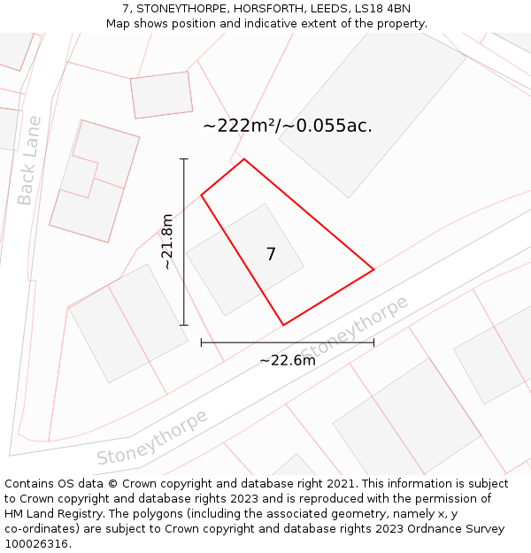 7, STONEYTHORPE, HORSFORTH, LEEDS, LS18 4BN: Plot and title map