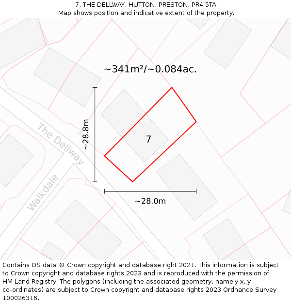 7, THE DELLWAY, HUTTON, PRESTON, PR4 5TA: Plot and title map