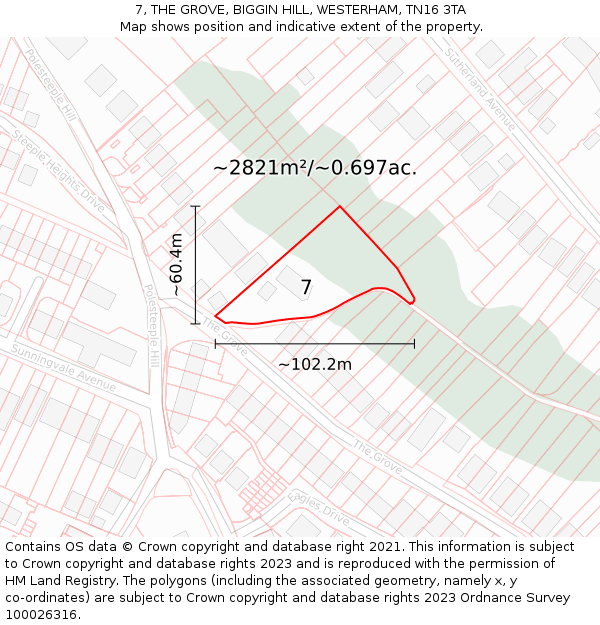 7, THE GROVE, BIGGIN HILL, WESTERHAM, TN16 3TA: Plot and title map