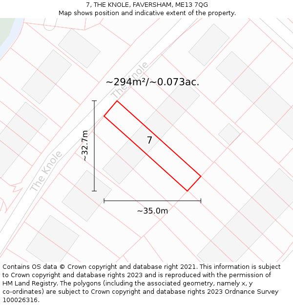 7, THE KNOLE, FAVERSHAM, ME13 7QG: Plot and title map