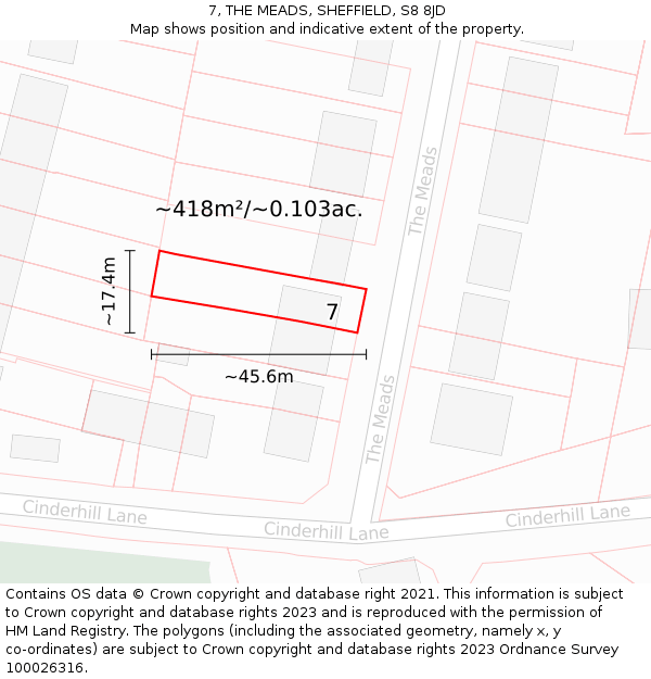 7, THE MEADS, SHEFFIELD, S8 8JD: Plot and title map