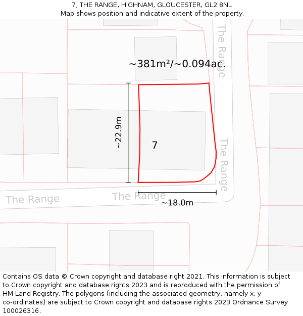 7, THE RANGE, HIGHNAM, GLOUCESTER, GL2 8NL: Plot and title map