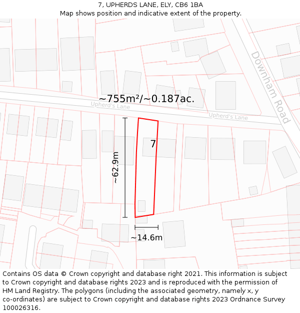 7, UPHERDS LANE, ELY, CB6 1BA: Plot and title map