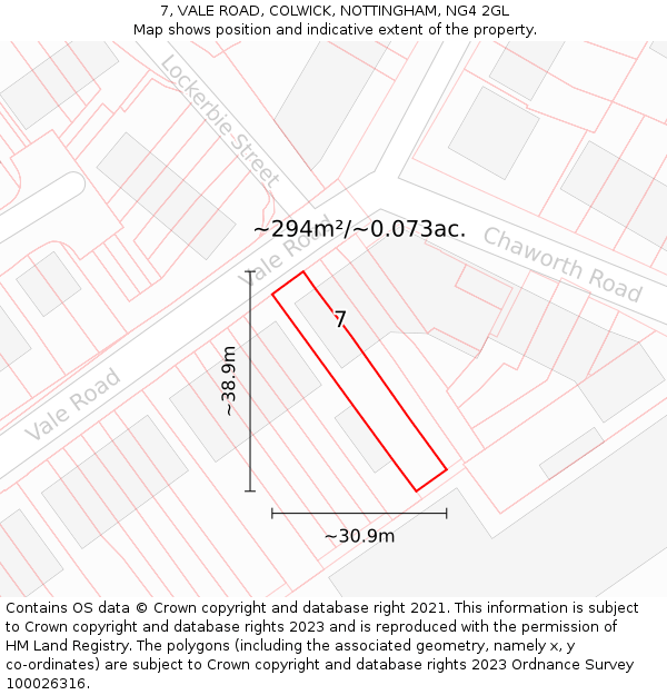 7, VALE ROAD, COLWICK, NOTTINGHAM, NG4 2GL: Plot and title map