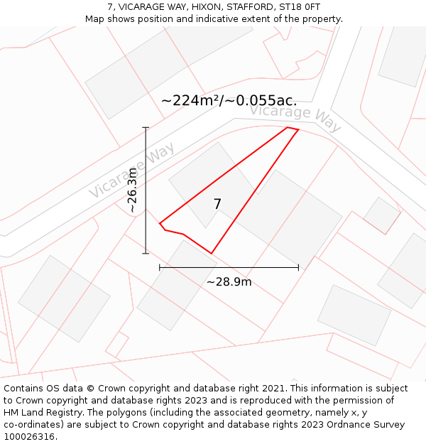 7, VICARAGE WAY, HIXON, STAFFORD, ST18 0FT: Plot and title map
