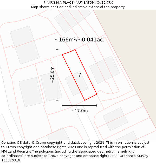 7, VIRGINIA PLACE, NUNEATON, CV10 7RX: Plot and title map