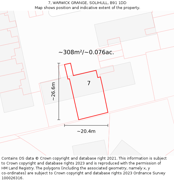 7, WARWICK GRANGE, SOLIHULL, B91 1DD: Plot and title map