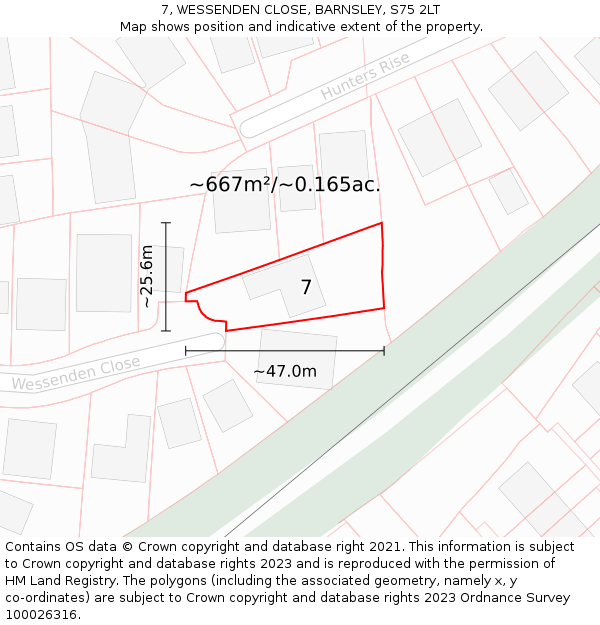 7, WESSENDEN CLOSE, BARNSLEY, S75 2LT: Plot and title map