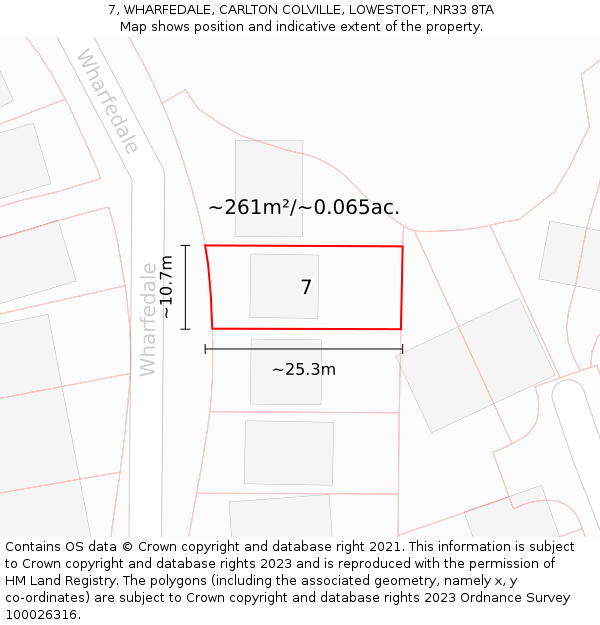 7, WHARFEDALE, CARLTON COLVILLE, LOWESTOFT, NR33 8TA: Plot and title map