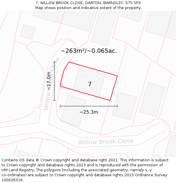 7, WILLOW BROOK CLOSE, DARTON, BARNSLEY, S75 5PX: Plot and title map