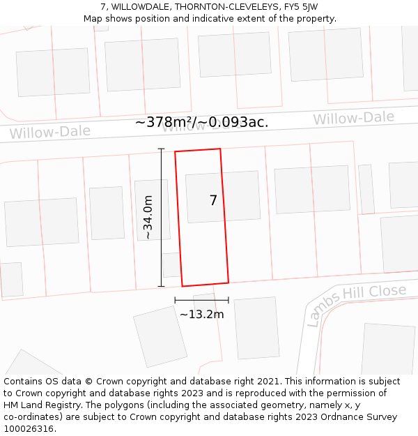 7, WILLOWDALE, THORNTON-CLEVELEYS, FY5 5JW: Plot and title map