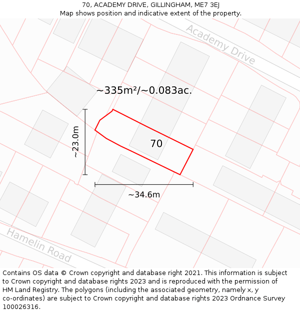 70, ACADEMY DRIVE, GILLINGHAM, ME7 3EJ: Plot and title map