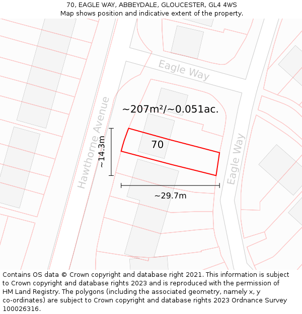 70, EAGLE WAY, ABBEYDALE, GLOUCESTER, GL4 4WS: Plot and title map