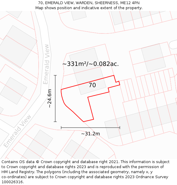 70, EMERALD VIEW, WARDEN, SHEERNESS, ME12 4PN: Plot and title map