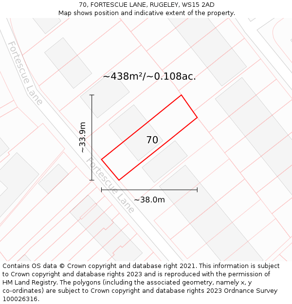 70, FORTESCUE LANE, RUGELEY, WS15 2AD: Plot and title map