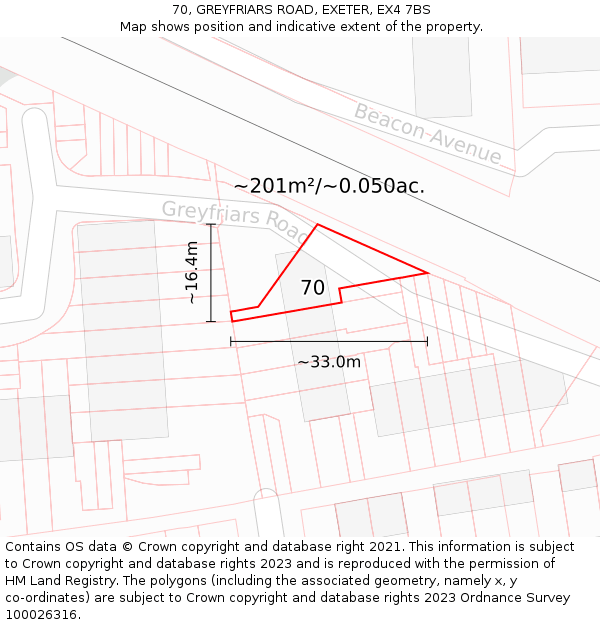 70, GREYFRIARS ROAD, EXETER, EX4 7BS: Plot and title map